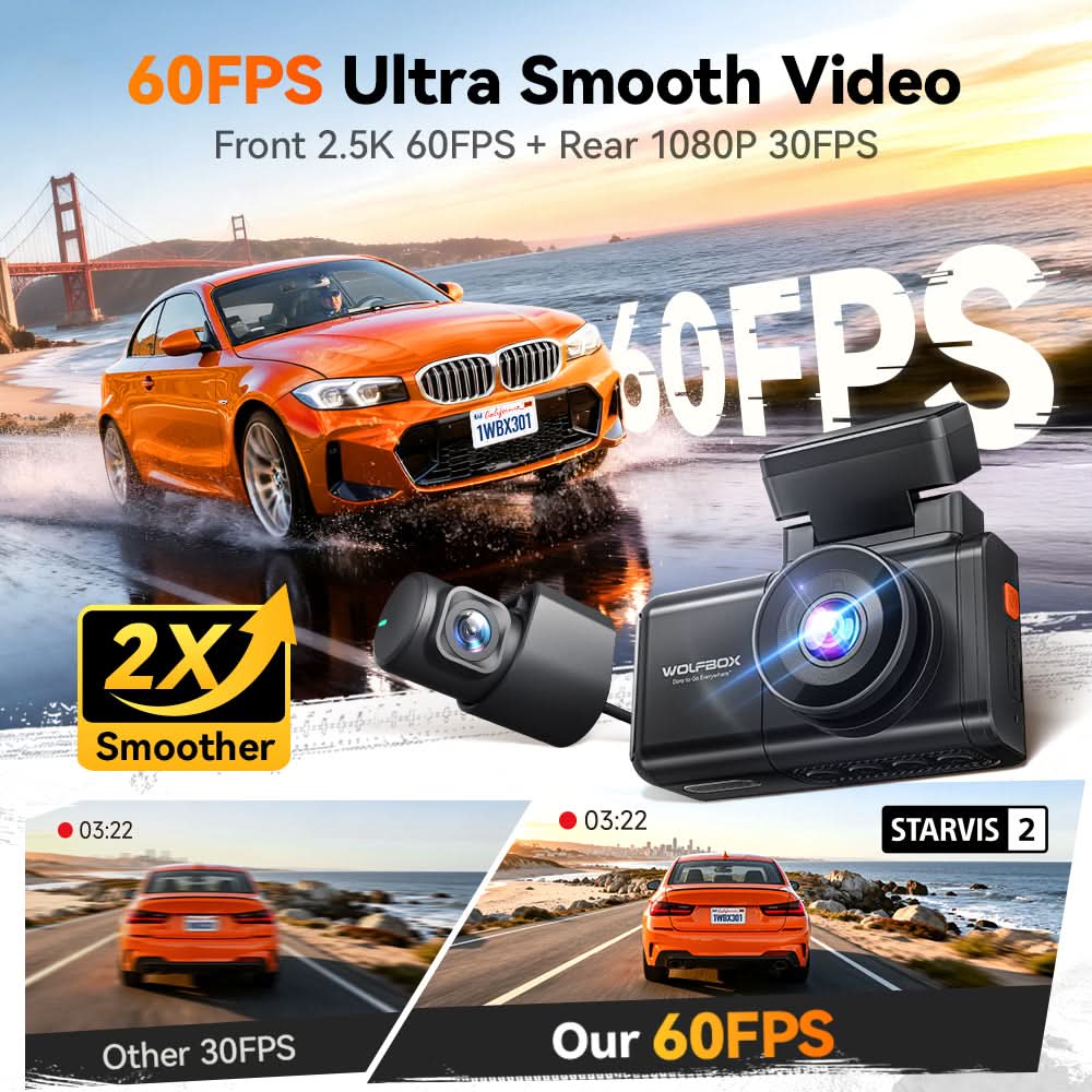 WOLFBOX X3 2.5K 60FPS STARVIS 2 IMX675 with ADAS Mini Dash Cam - WOLFBOX