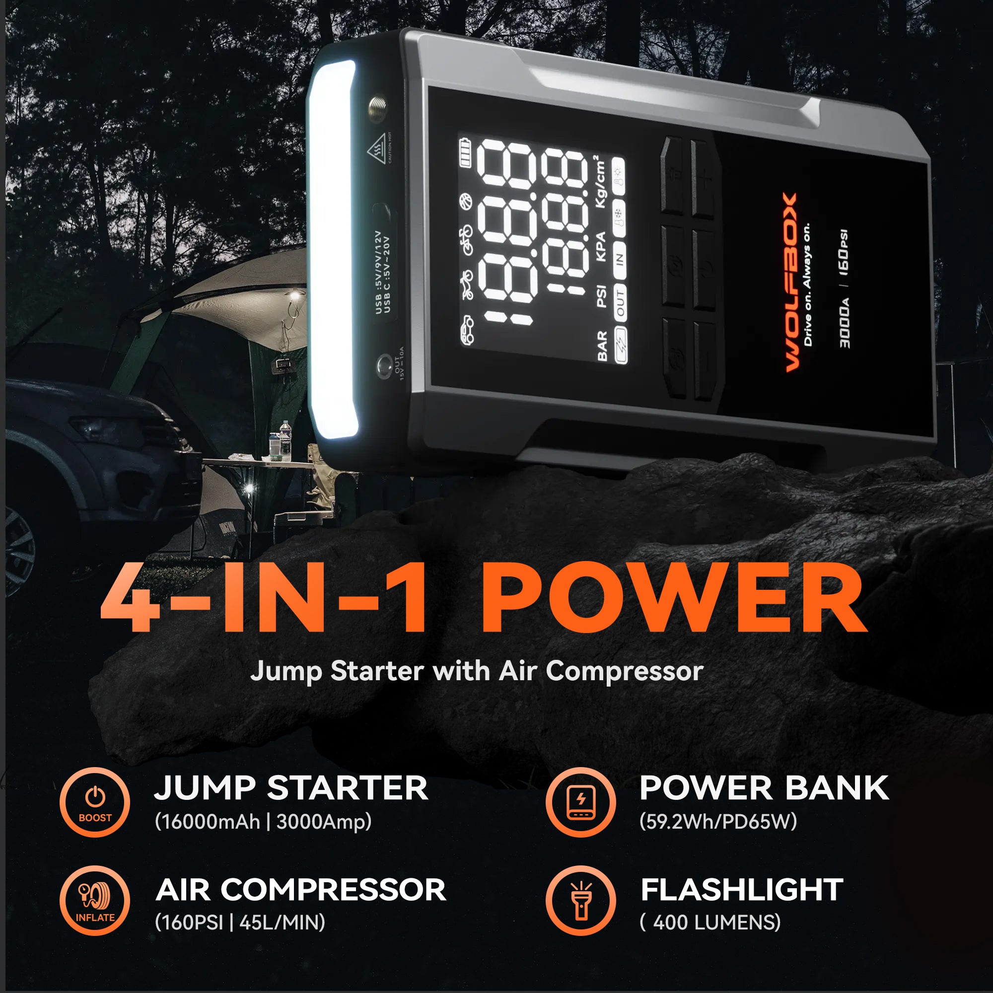 Wolfbox MegaVolt 24Air/16Air Jump Starter with Air Compressor - WOLFBOX