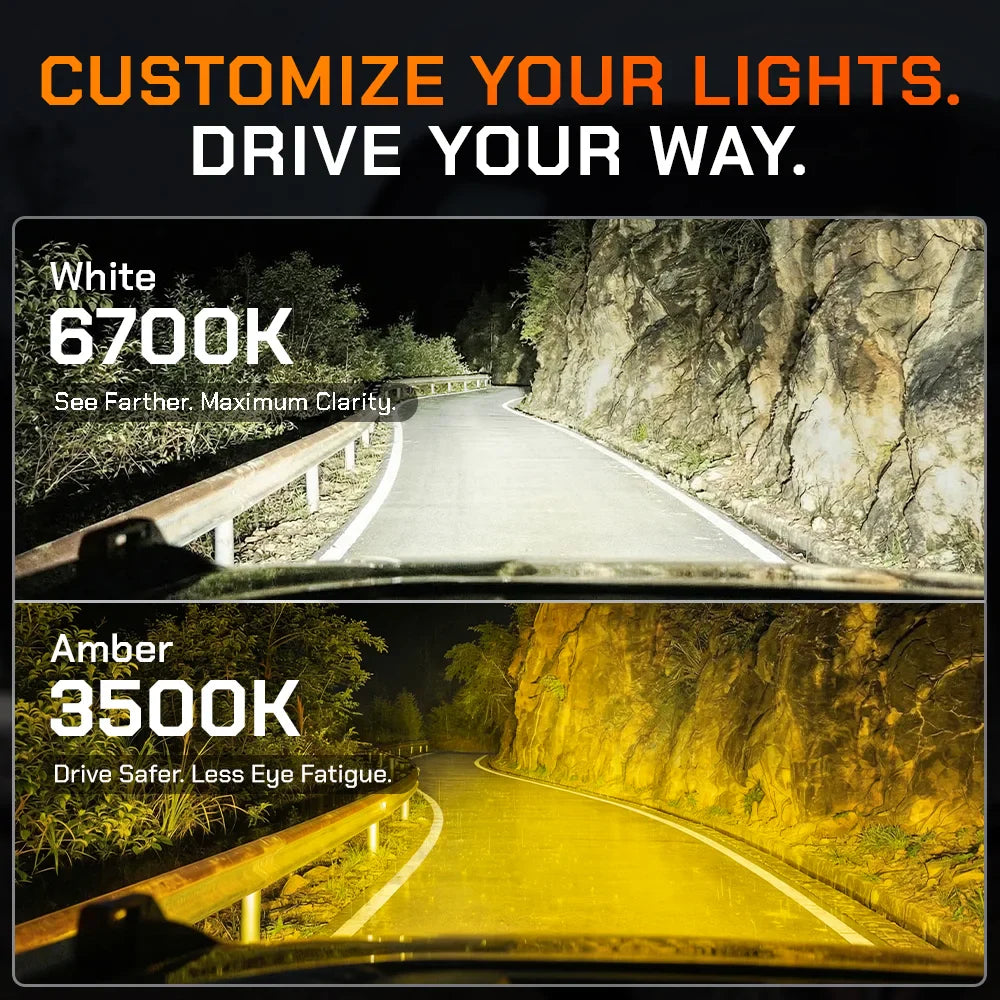 6700K crisp white beam and 3500K warm amber beam color temperatures