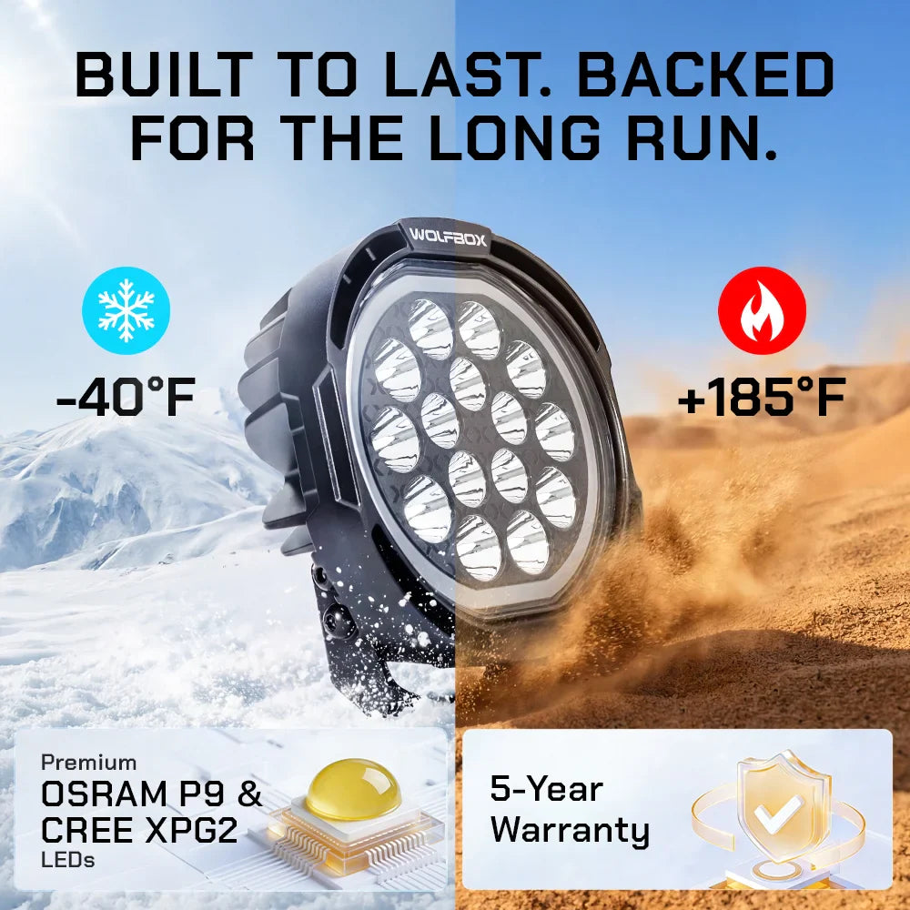 Heavy-duty 7-inch off-road light with OSRAM P9 LEDs and 6G shock resistance