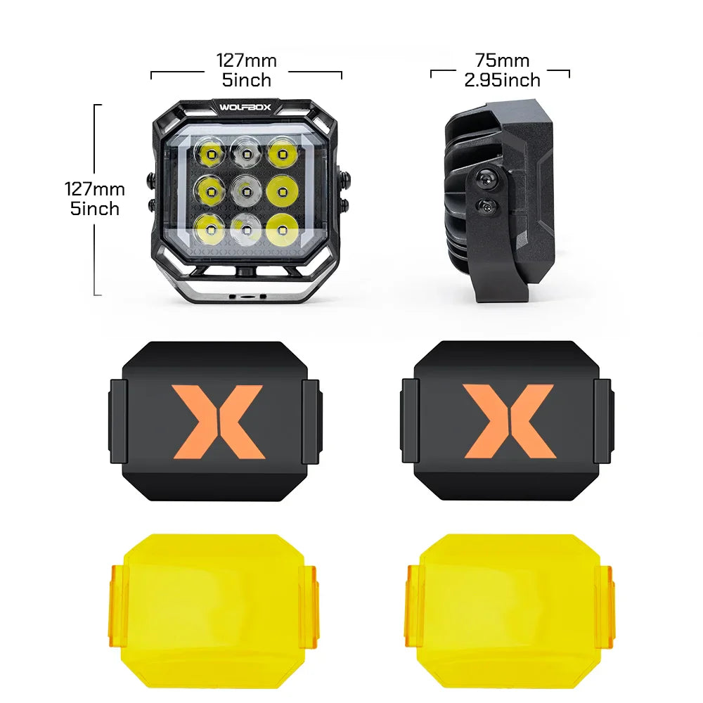 Package contents and dimensions for NomadRover 5-inch off-road LED pods
