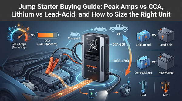 Jump Starter Buying Guide: Peak Amps vs CCA, Lithium vs Lead-Acid, and How to Size the Right Unit