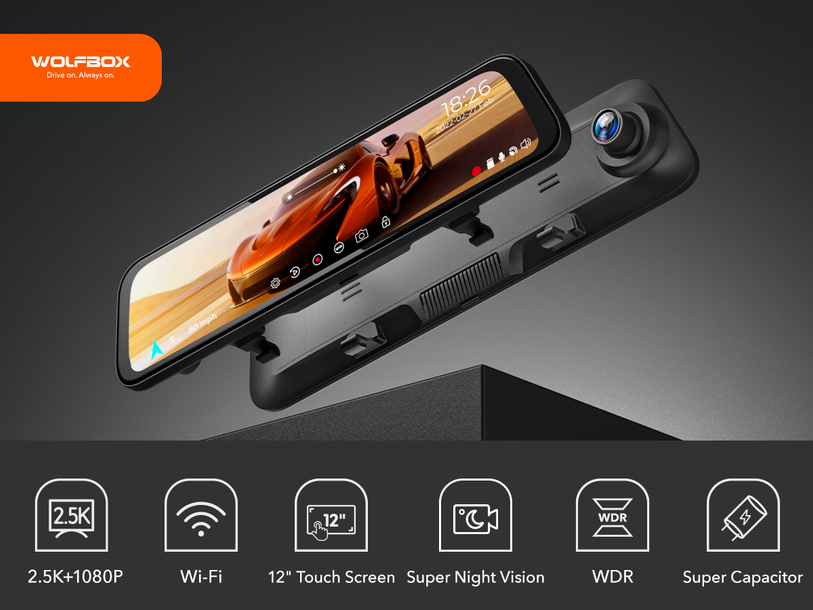 WOLFBOX G840H Wi-Fi Rear View Mirror Dash Cam camera WOLFBOX   