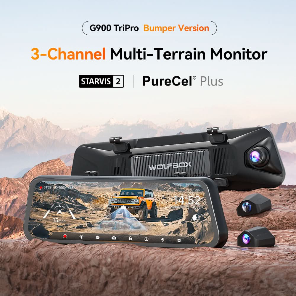 WOLFBOX G900 TriPro Bumper Version 3 Channel Rearview Mirror Cam - WOLFBOX