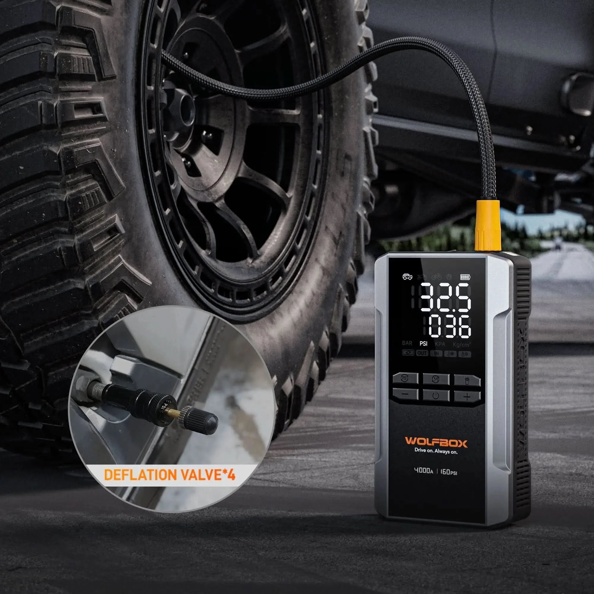 4-in-1 Jump Starter with Air Compressor Tire Inflator | Exclusive 42-Month Warranty– Wolfbox MegaVolt 24Air - WOLFBOX