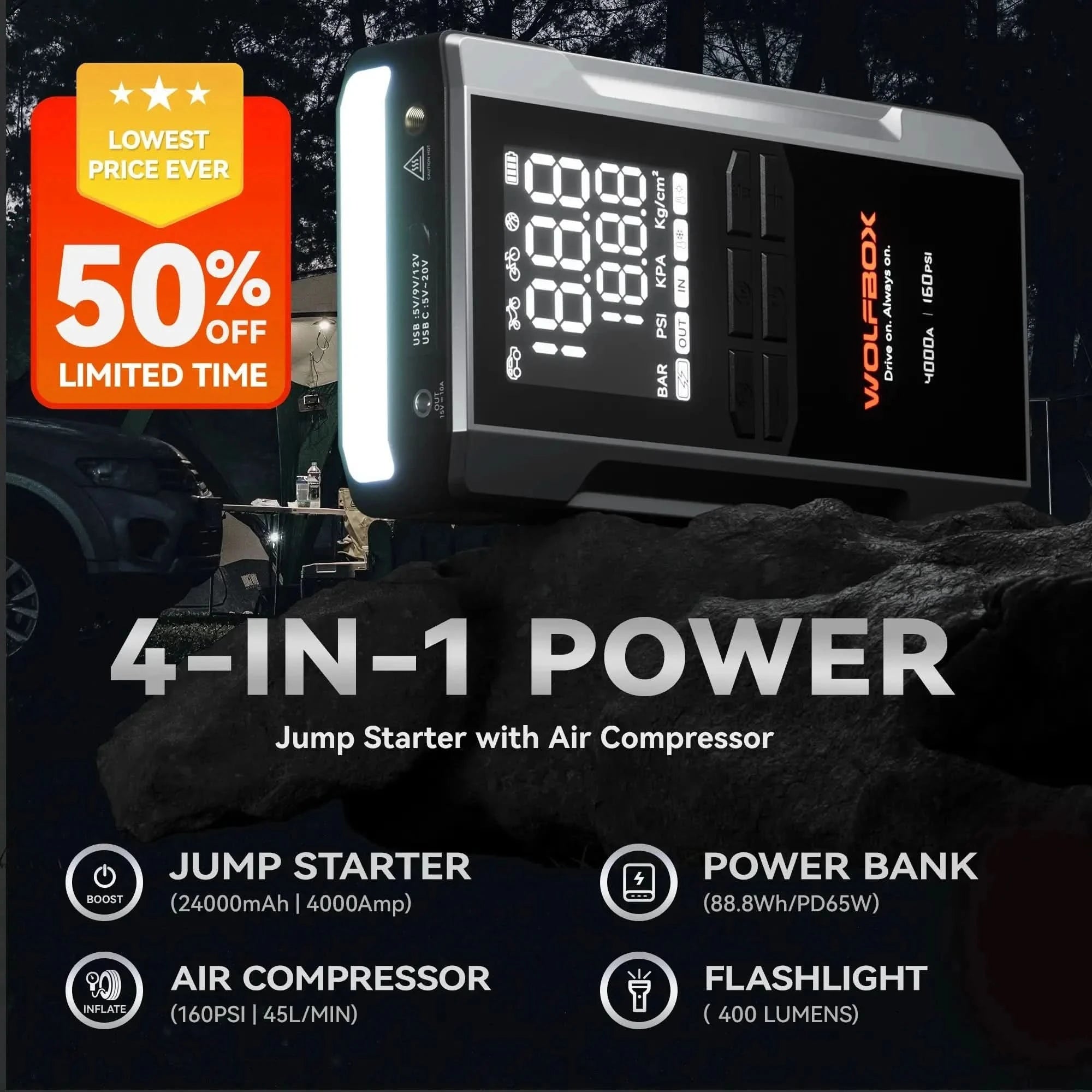 Jump Starter with Air Compressor 4-in-1 | Wolfbox MegaVolt 24Air - WOLFBOX