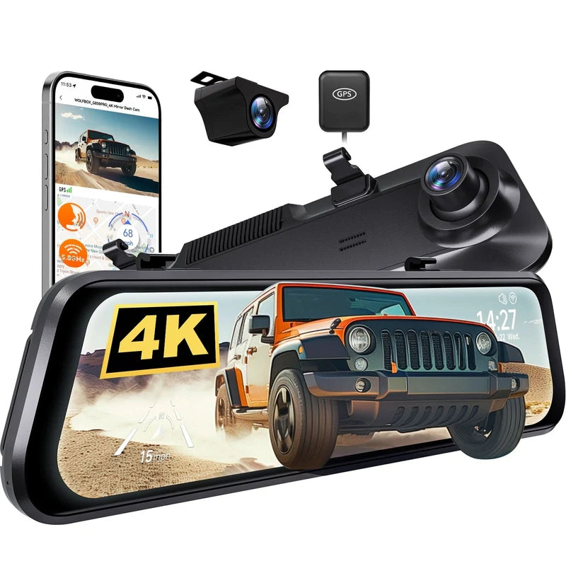 WOLFBOX G850Pro 4K Wifi ADAS Front and Rear Mirror Dash Cam