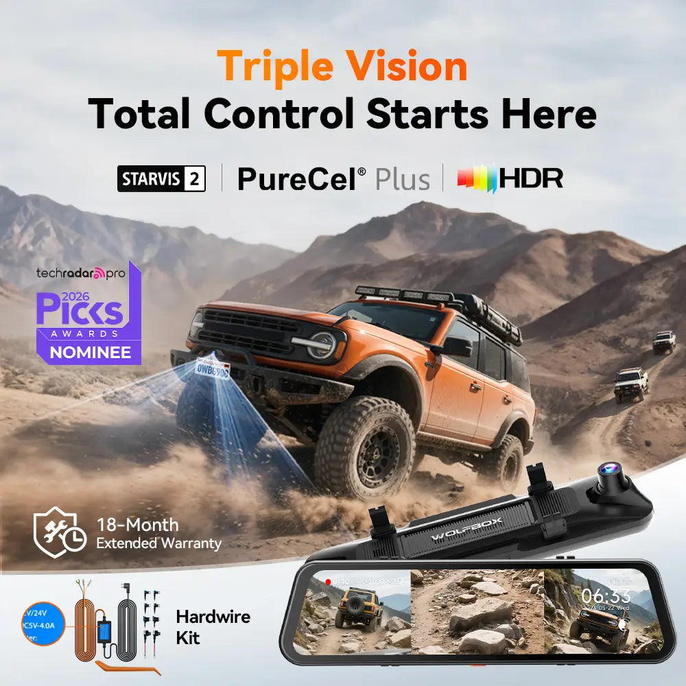 WOLFBOX G900TriPro Bumper Version 3 Channel Rearview Mirror - WOLFBOX
