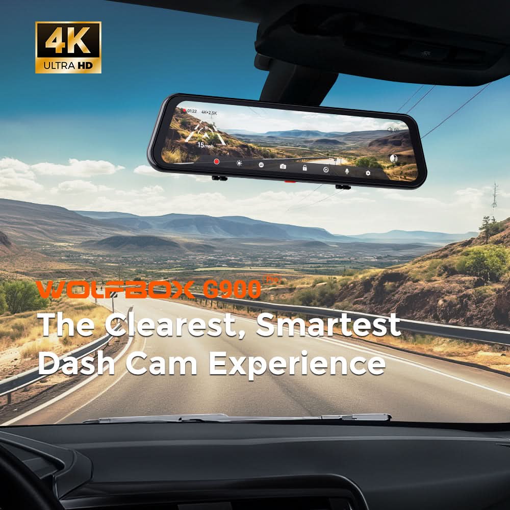 WOLFBOX G900Pro WiFi 12MP Touch Screen Rear View Smart Mirror Dash Cam camera WOLFBOX