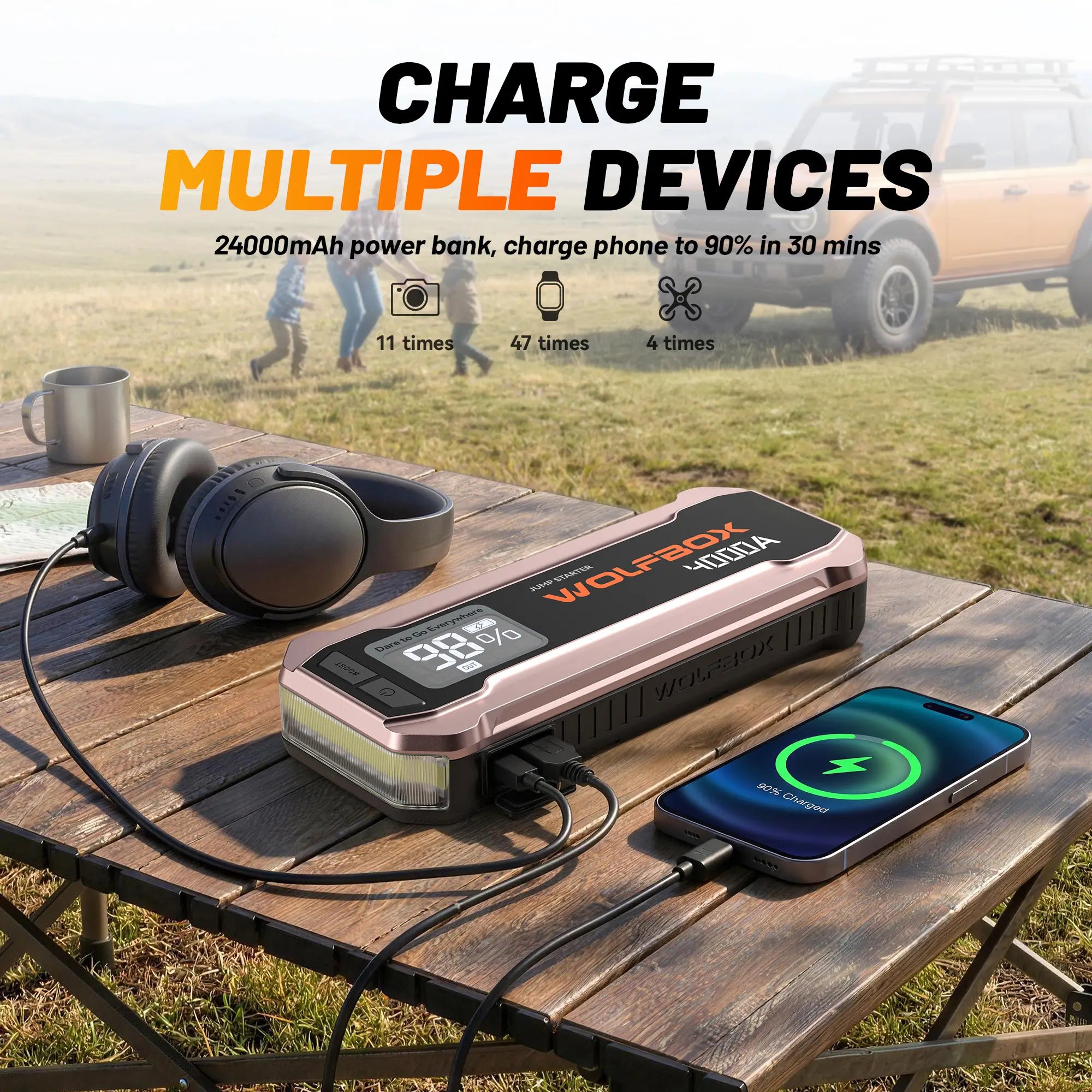 4000a jump starter in rose gold works as a portable power bank