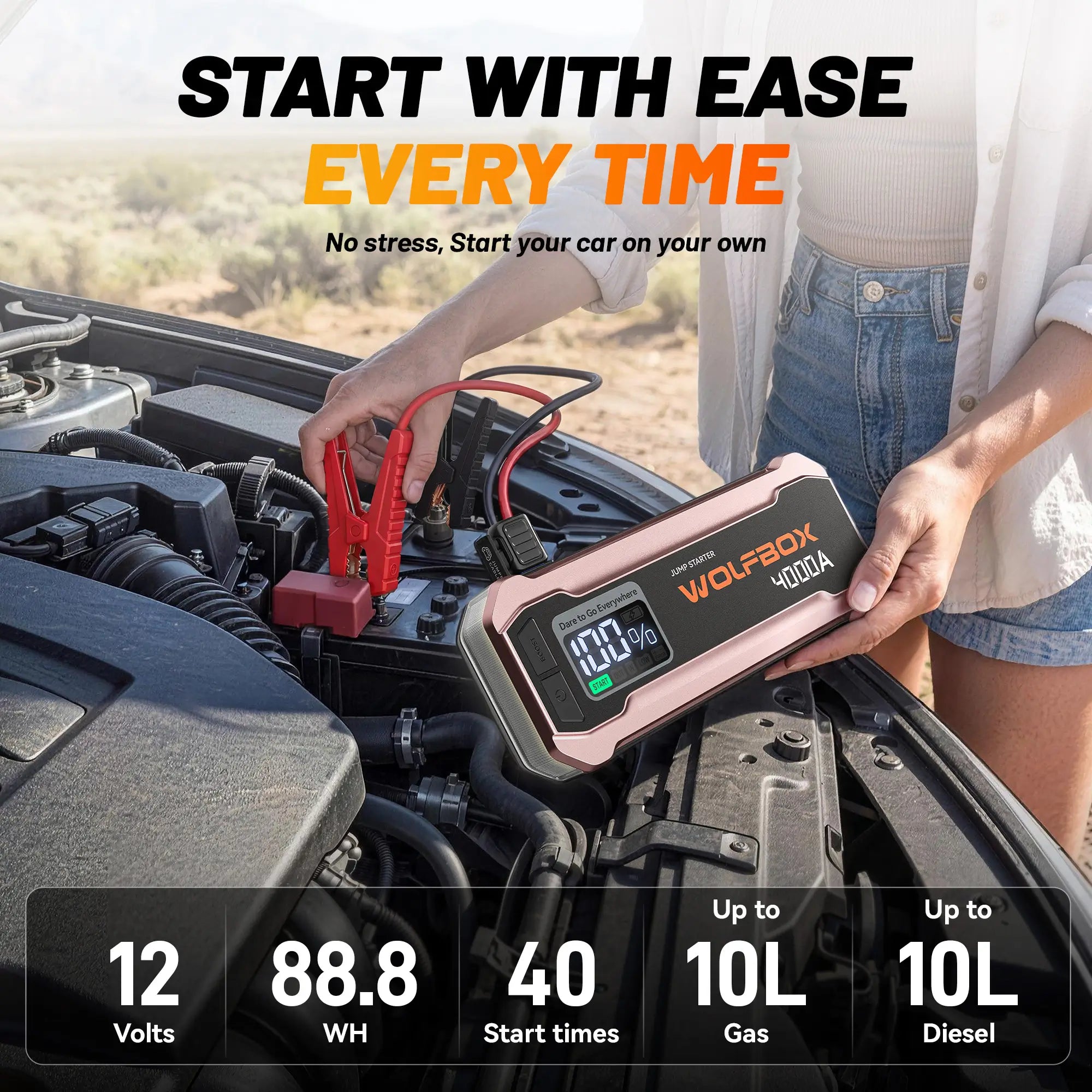 4000a rose gold jump starter easy starts anytime