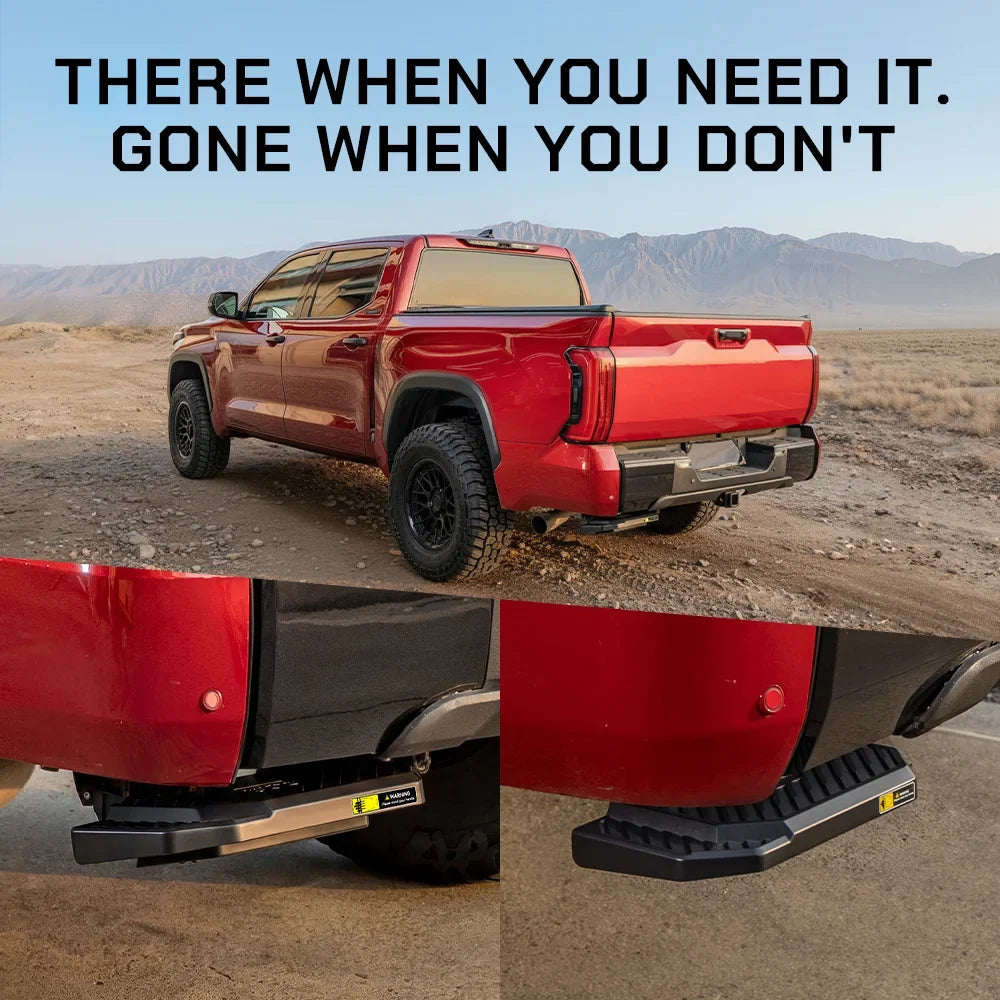 Retractable Bumper Step Tucked Under Truck for Maximum Ground Clearance