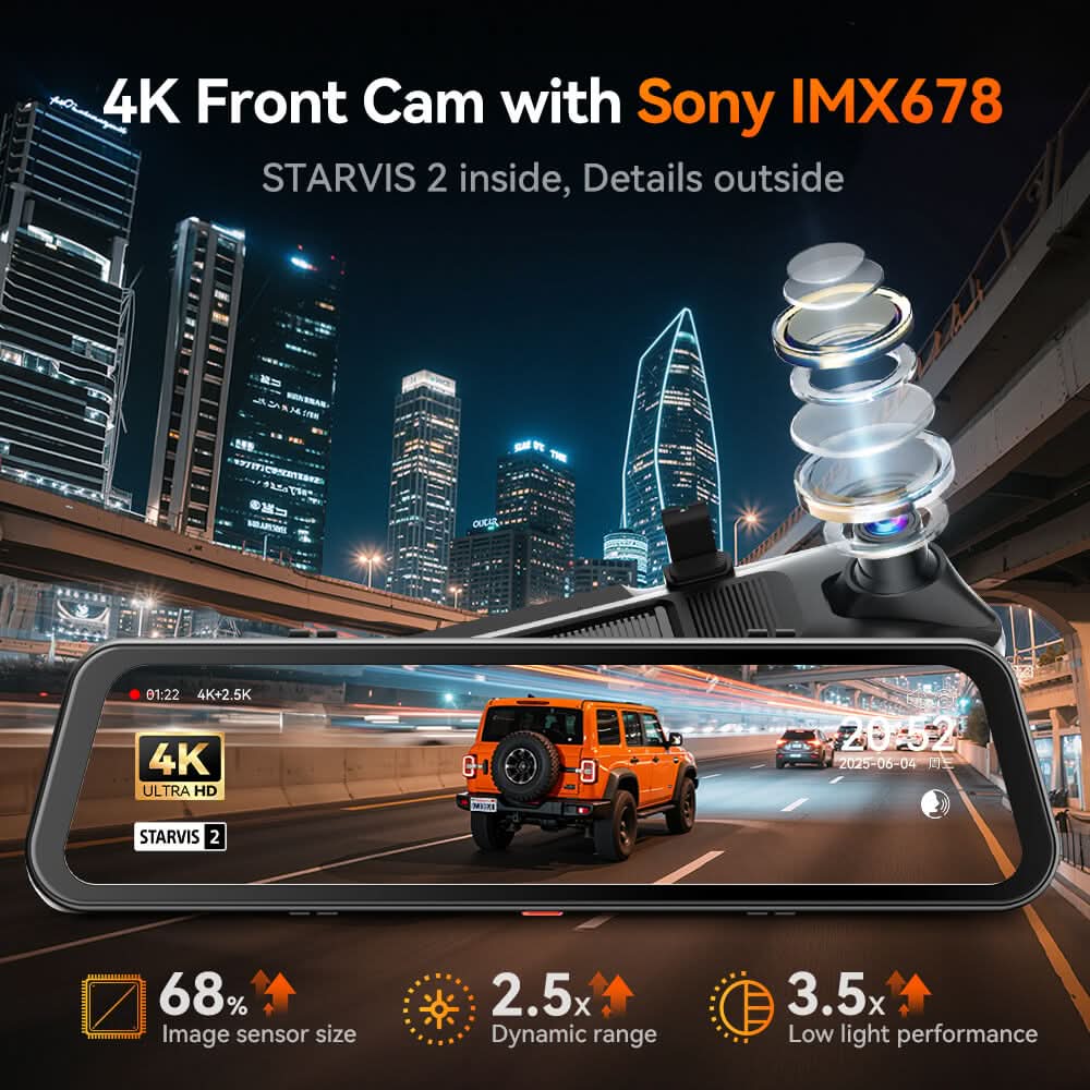 WOLFBOX G900Pro 12MP WiFi Touch Screen Rear View Mirror Dash Cam Smart Mirror Camera - WOLFBOX