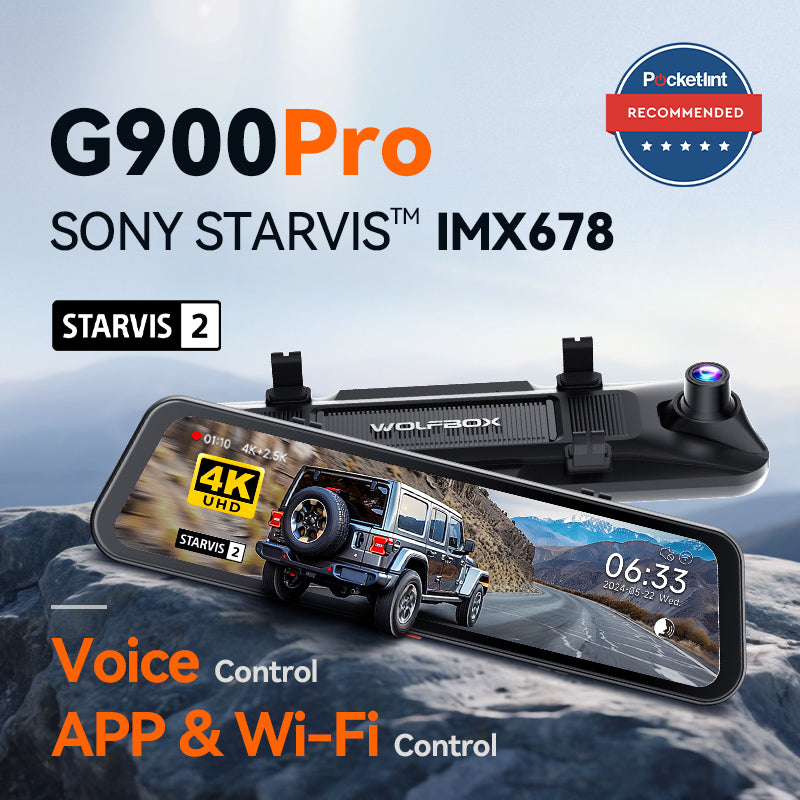WOLFBOX G900Pro 12MP Smart Rear View Mirror Dash Cam with WiFi and Touch Screen - WOLFBOX