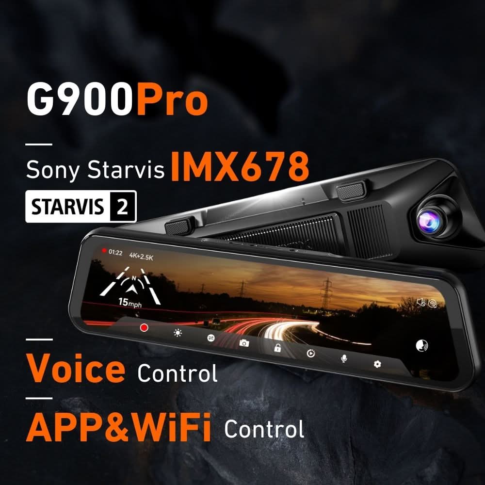 WOLFBOX G900Pro WiFi 12MP Touch Screen Rear View Smart Mirror Dash Cam camera WOLFBOX
