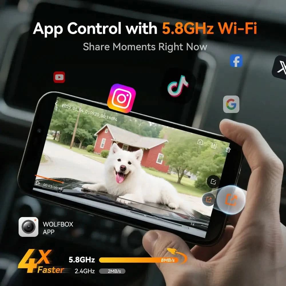 WOLFBOX G900Pro 12MP WiFi Touch Screen Rear View Mirror Dash Cam Smart Mirror with Exclusive 30-Month Warranty - WOLFBOX