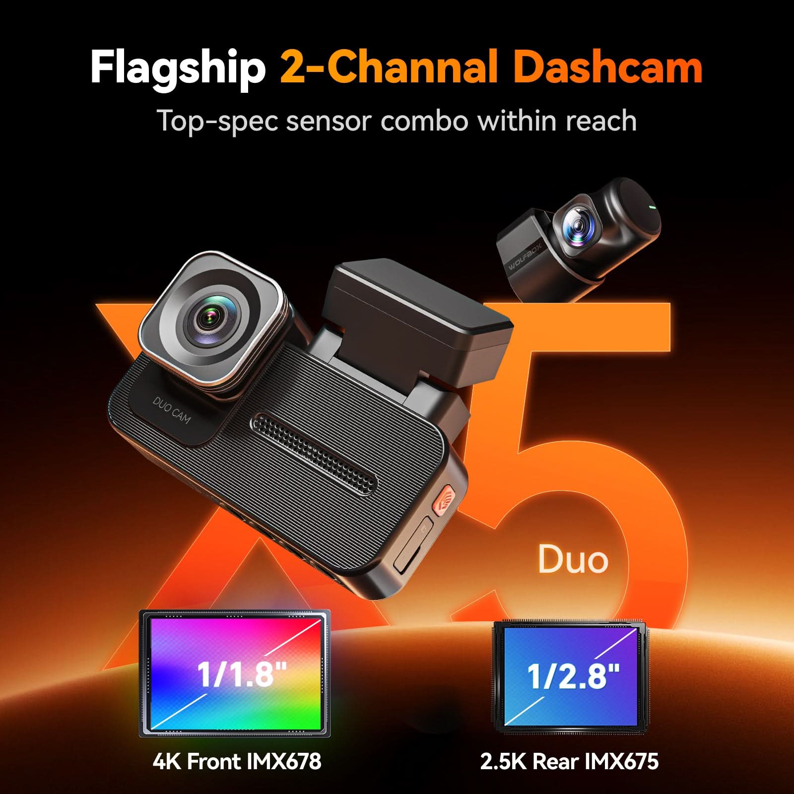 Wolfbox X5 Duo 4K+2.5K STARVIS 2  Front and Rear Dash Cam - WOLFBOX