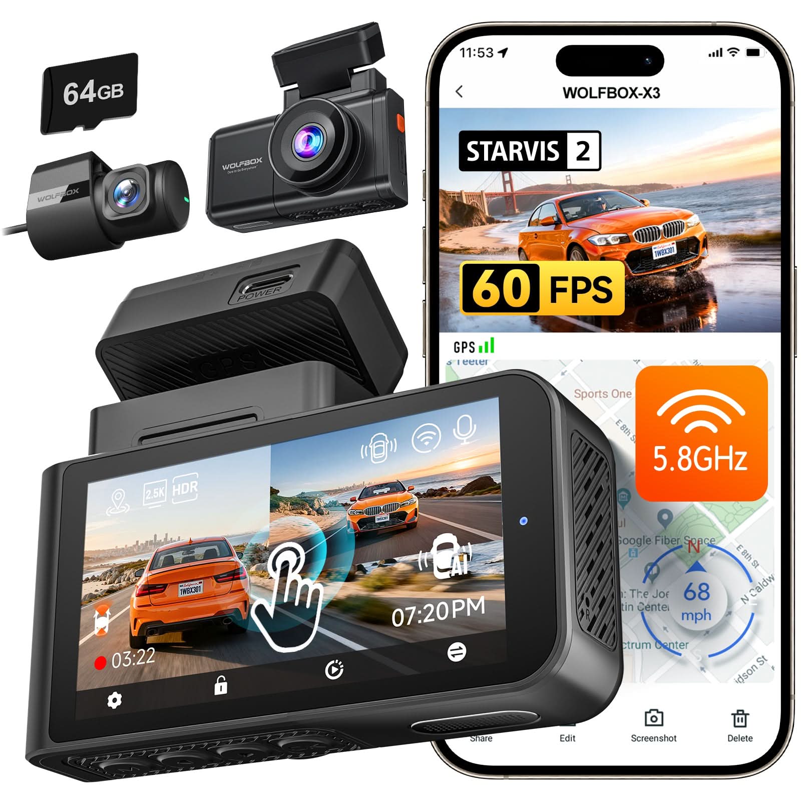 WOLFBOX X3 2.5K 60FPS STARVIS 2 IMX675 with ADAS  Mini Dash Cam - WOLFBOX