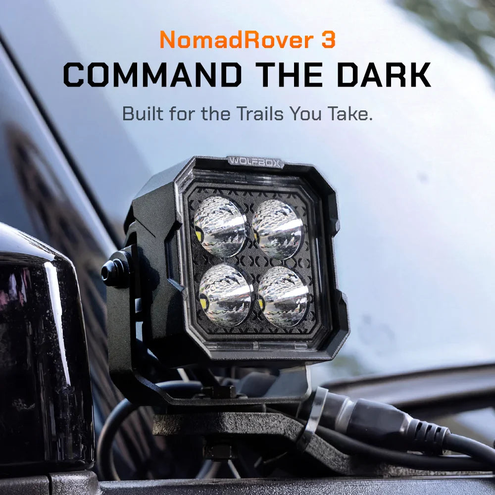 off-road LED pod mounted on vehicle A-pillar