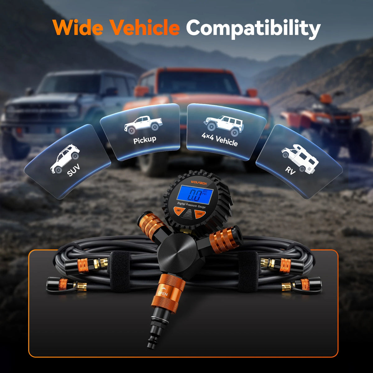 compatible with suv pickup four by four vehicle and rv tires | WOLFBOX 4-Tire Inflation Kit
