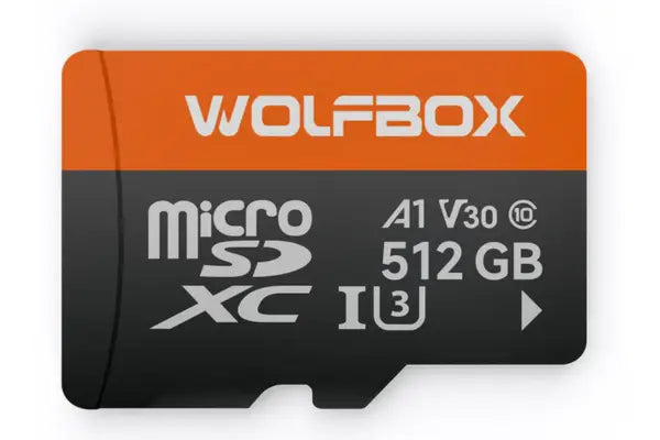 WOLFBOX 512GB microSD card with A1 V30 U3 speed ratings for dash cameras